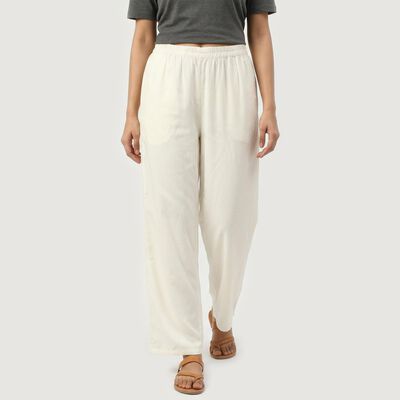 Women's Off White Regular Fit Solid Palazzos