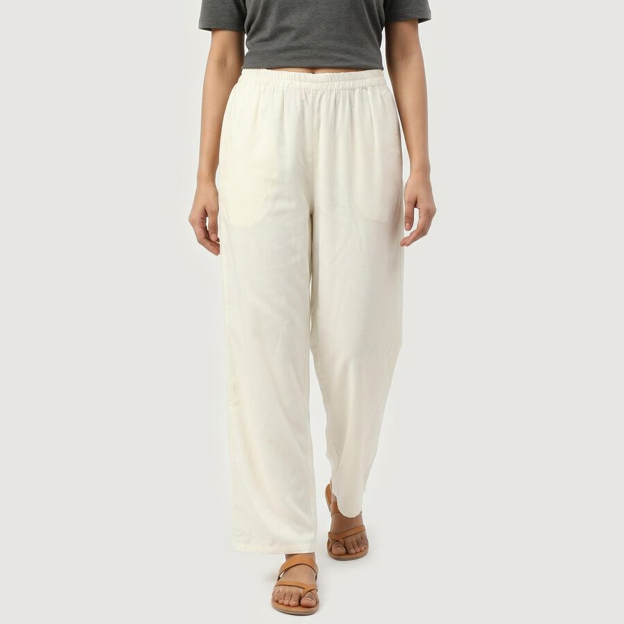 Women's Off White Regular Fit Solid Palazzos, Off White, large
