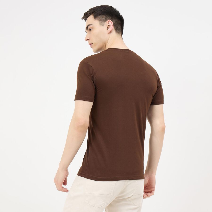 Men's Brown Round Neck Graphic Printed T-Shirt, Brown, large