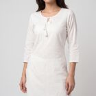 Women's White Keyhole Neck Embroidered Straight Kurta, सफ़ेद, small