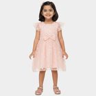 Girls' Pink Flared Floral Sequin Bow Frock, हल्का गुलाबी, small
