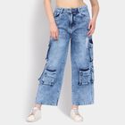 Ladies' 100% Cotton Jeans, मध्यम नीला, small