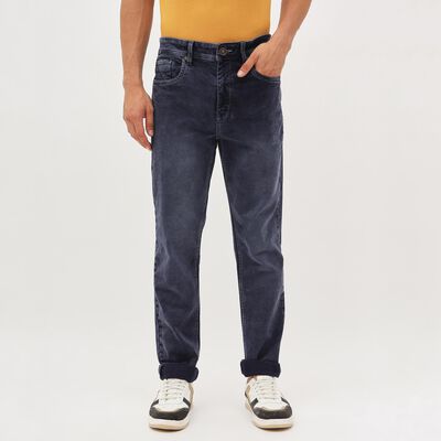 Men's Deep Charcoal Blue Regular Fit Faded Jeans
