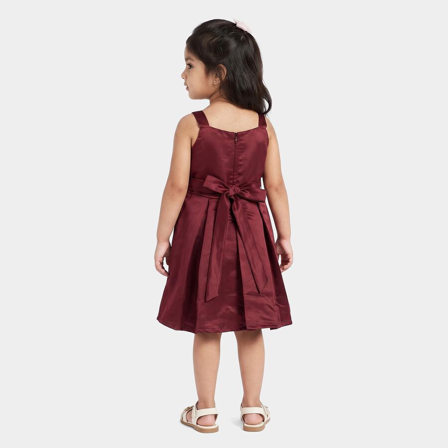 Girls' Maroon Fit and Flare Bow Detail Party Wear Frock, वाइन, large