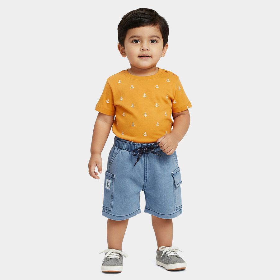 Infants' Navy Blue Regular Fit Solid Half Pant, Light Blue, large