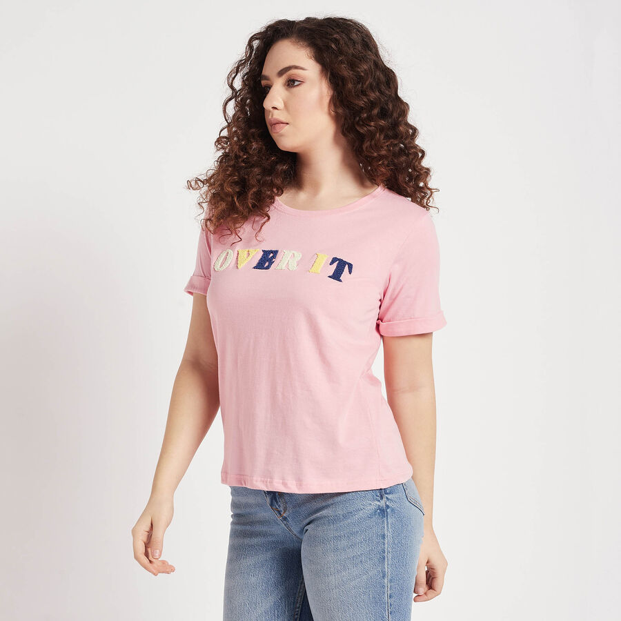 Round Neck T-Shirt, गुलाबी, large image number null