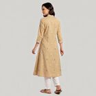 Women's Beige Round Neck Embroidered Straight Kurta, गहरा पीला, small