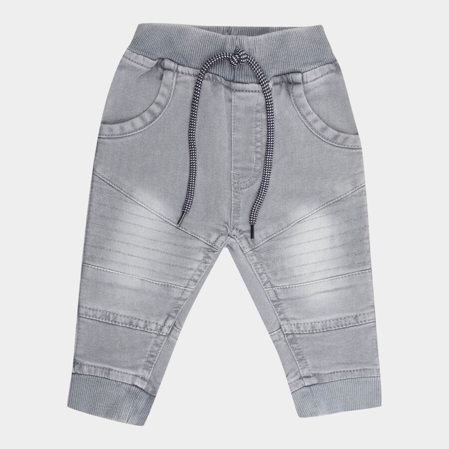 Infants Heavy Wash with Embr Rib Waist W Suspende Jeans, Light Grey, large image number null
