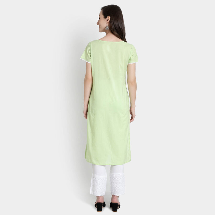 Cotton Embroidered Short Sleeves Kurta, Light Green, large image number null