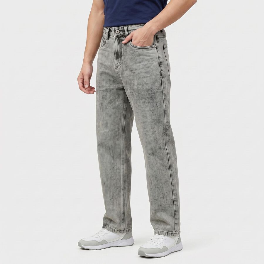 Men's Grey Straight Fit Classic Jeans, हल्का ग्रे, large
