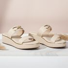 Women's Beige Slip-On Platform Sandals, Beige, small