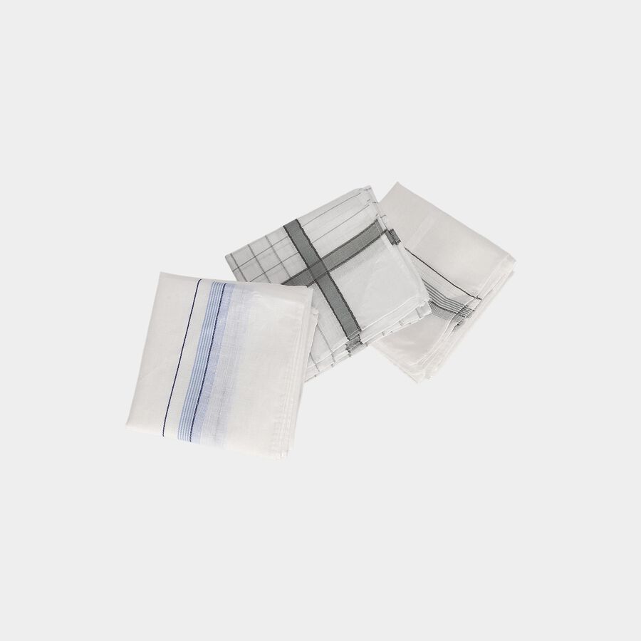Men's Light Grey Checked Pack of 3 Handkerchief, हल्का ग्रे, large