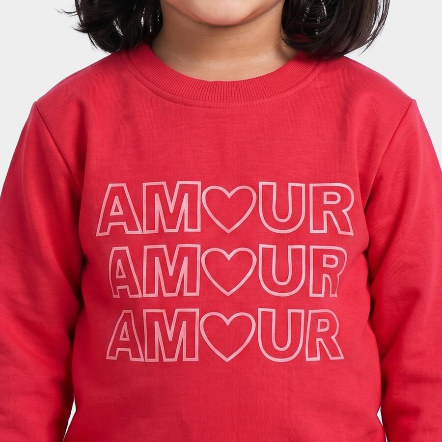 Girls' Fuchsia Crew Neck Graphic Print Sweatshirt, Fuchsia, large
