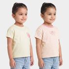 Girls' Off White Cotton Round Neck Regular T-Shirt, Off White, small