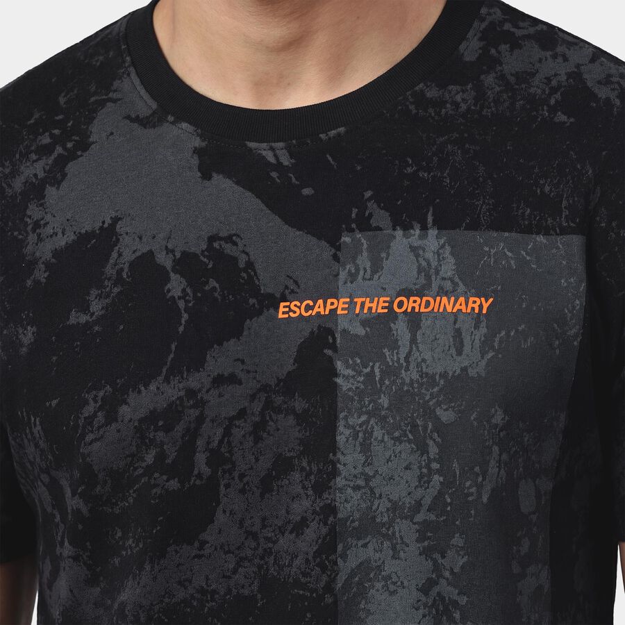 Men's Round Neck Half Sleeves T-Shirt, Black, large