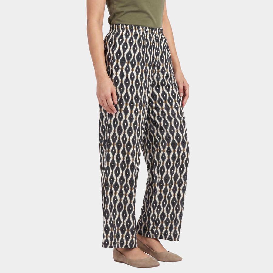 Women's Black Regular Fit Printed Palazzos, Black, large