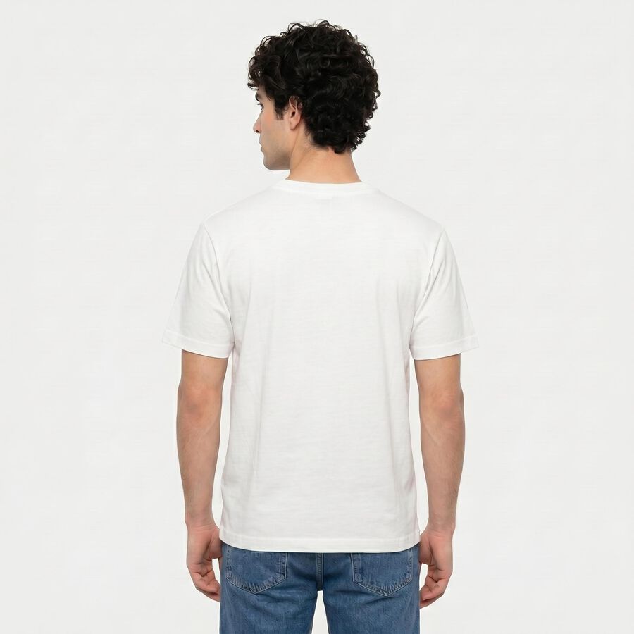 Men's White Cotton Round Neck Regular T-Shirt, White, large