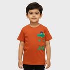 Boys Burnt Orange Cotton Round Neck Casual T-Shirt, Brown, small