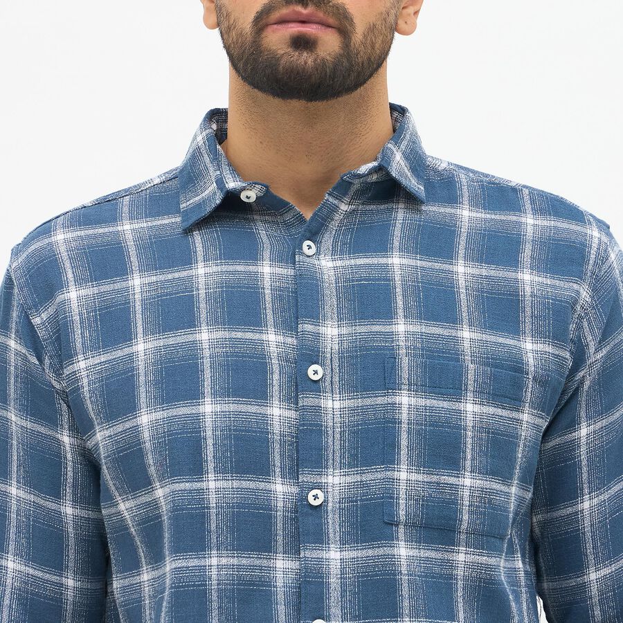 Men's Muted Steel Blue Cotton Full Sleeve Spread Collar Casual Shirt, रॉयल ब्लू, large image number null