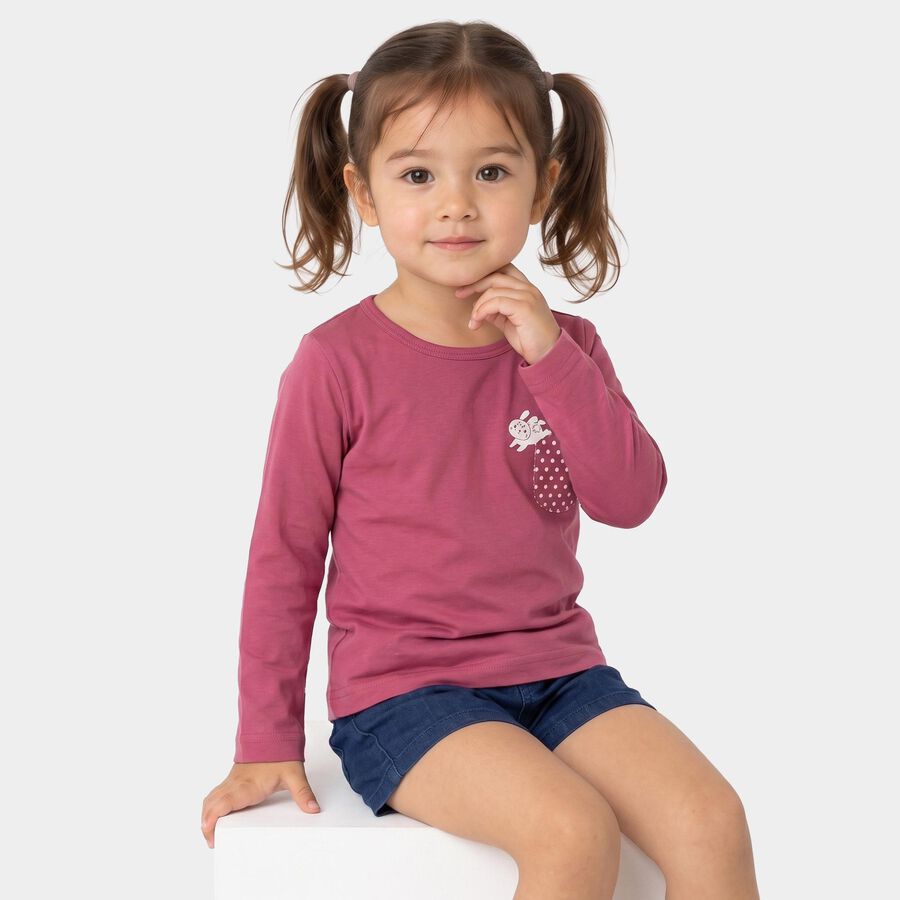 Girls Pink Round Neck Regular Top, Pink, large