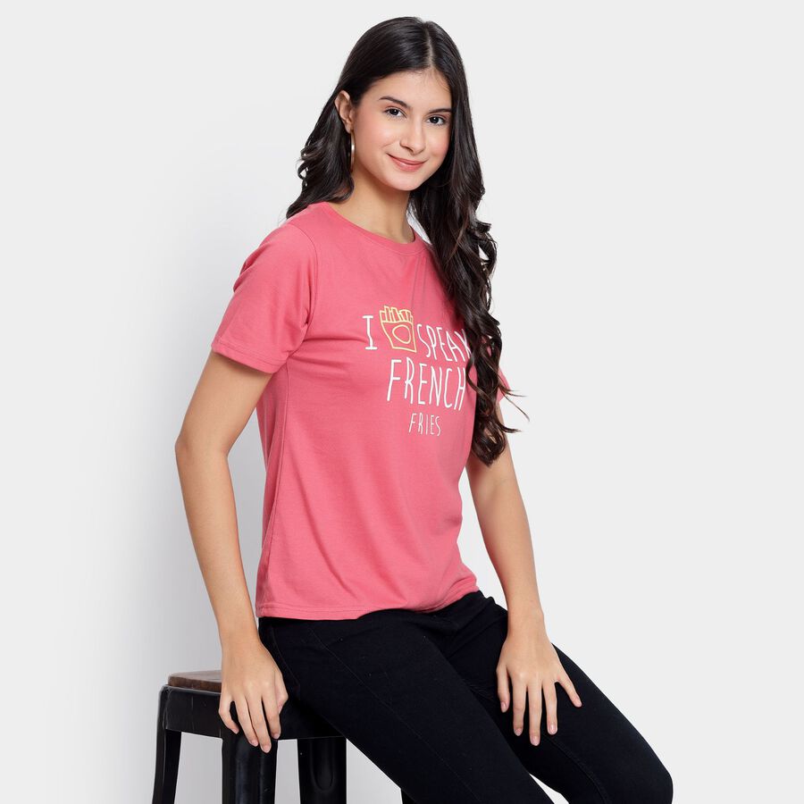 Ladies' Round Neck T-Shirt, मूँगा (कोरल), large image number null
