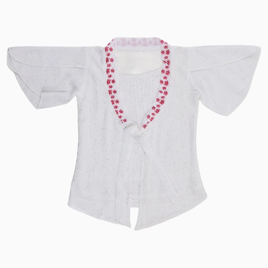 Girls' White Round Neck Casual T-Shirt, सफ़ेद, large