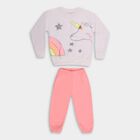 Girls White and Pink Round Neck Casual Hipster Set, सफ़ेद, small image number null