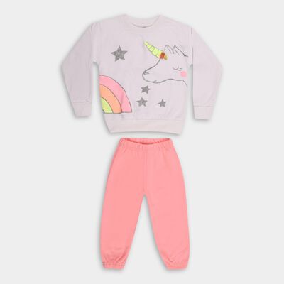Girls White and Pink Round Neck Casual Hipster Set