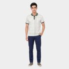 Men's Grey Cotton Polo Neck Checked T-Shirt, हल्का ग्रे, small