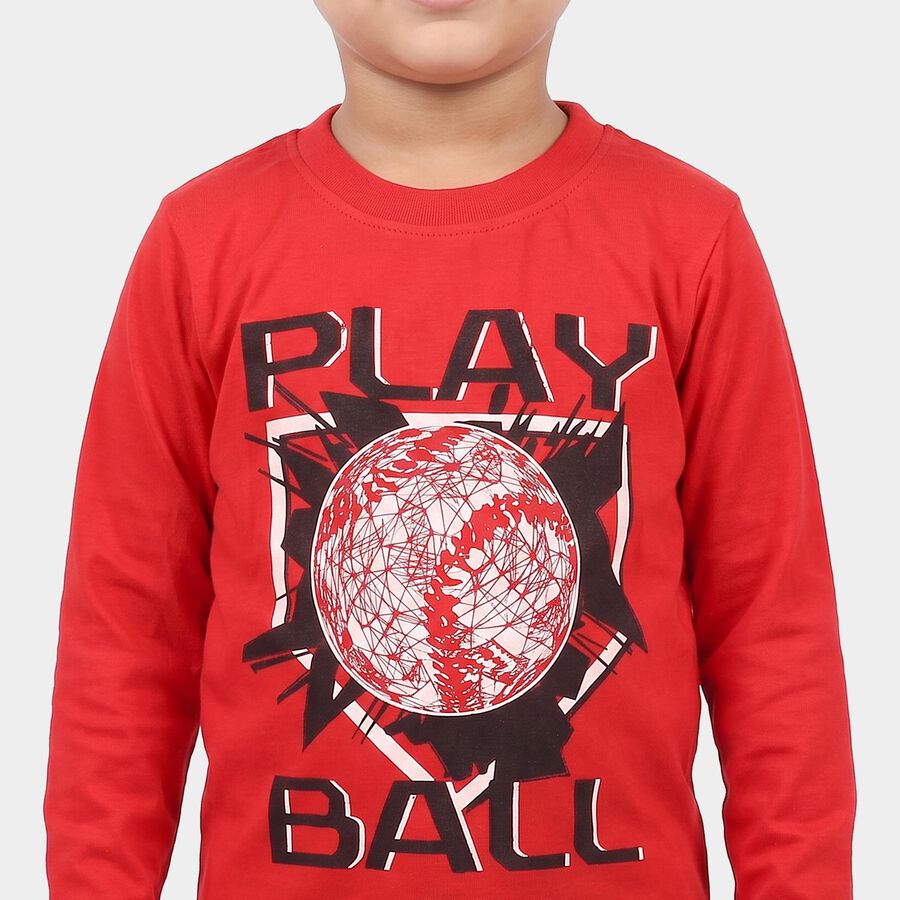 Boys Red Crew Neck Graphic Print Baba Suit, Red, large