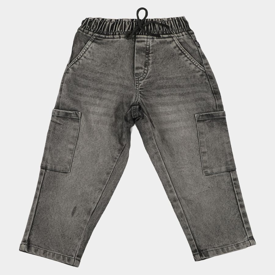 Boys Grey Regular Fit Cargo Jeans, हल्का ग्रे, large