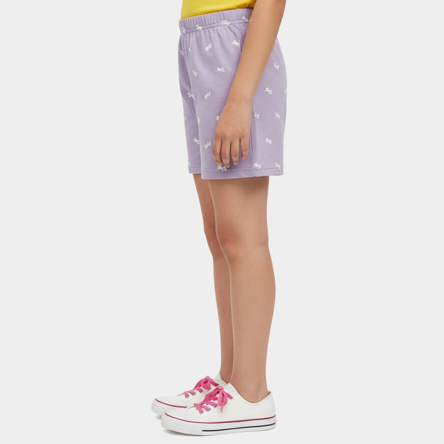 Girls' Purple Printed Elastic Waist Shorts, Lilac, large