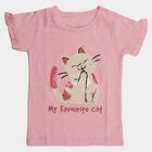 Girls' Pink Cotton Round Neck Ruffle Sleeve Sequined T-Shirt, Light Pink, small