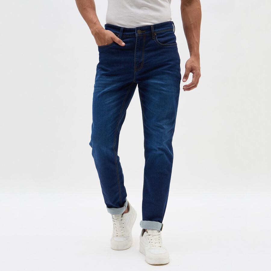 Men's Deep Indigo Slim Fit Jeans, गहरा नीला, large image number null