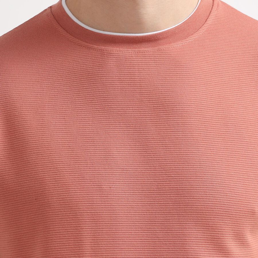 Men's Muted Coral Round Neck Textured T-Shirt, Coral, large image number null