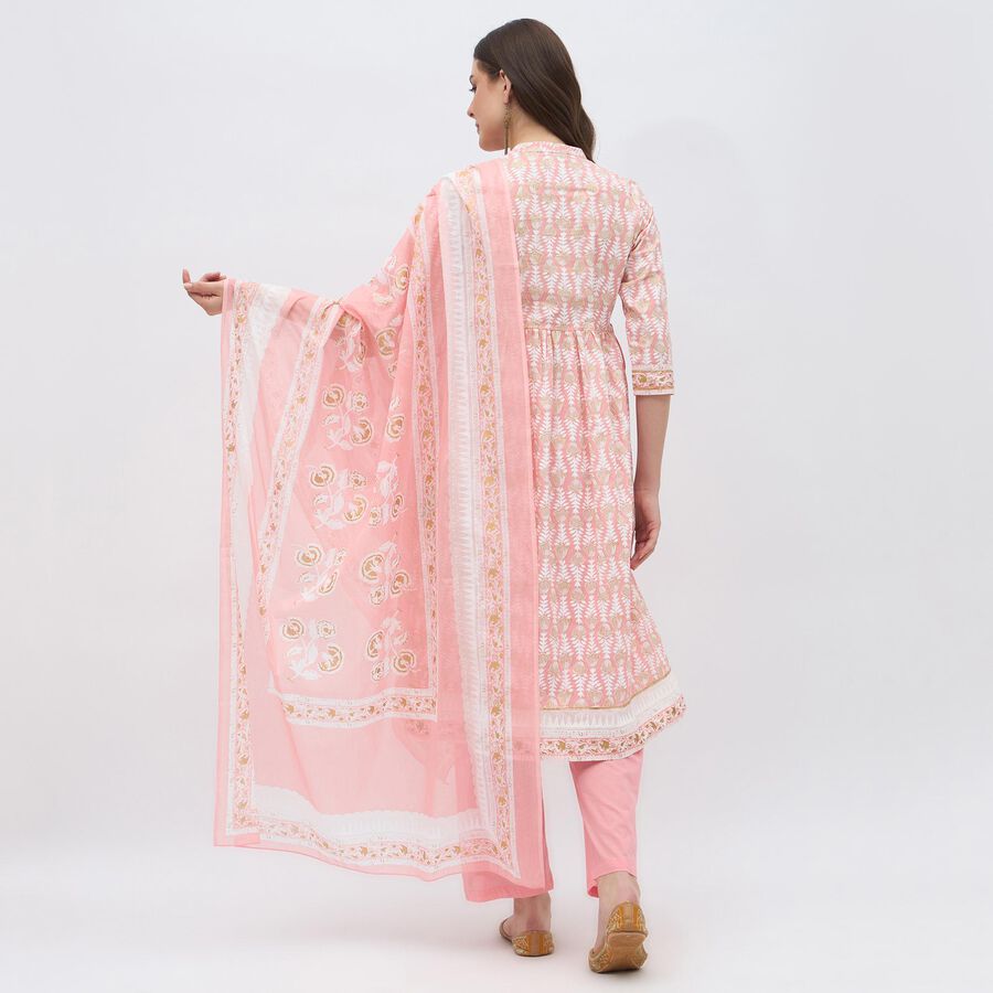 Women's Light Pink Cotton Round Neck Straight Kurta, हल्का गुलाबी, large image number null