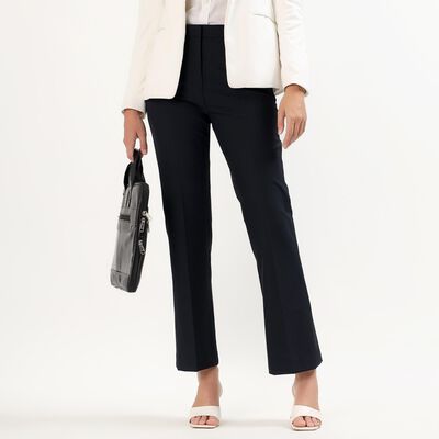 Women's Jet Black Straight Fit Mid-Rise Trousers