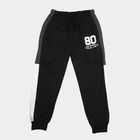 Boys' Black Jogger Graphic Printed Winter Pyjama, काला, small