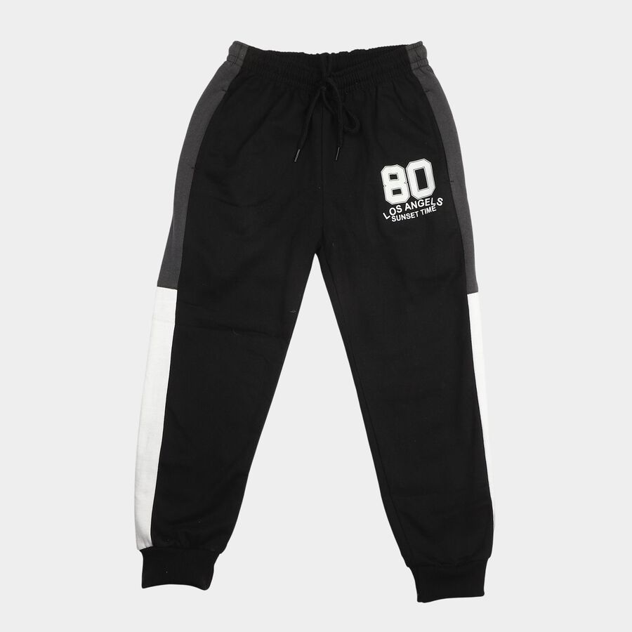 Boys' Black Jogger Graphic Printed Winter Pyjama, काला, large