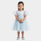 Girls' Light Blue Fit and Flare Embroidered Puff Sleeve Frock, Light Blue, small