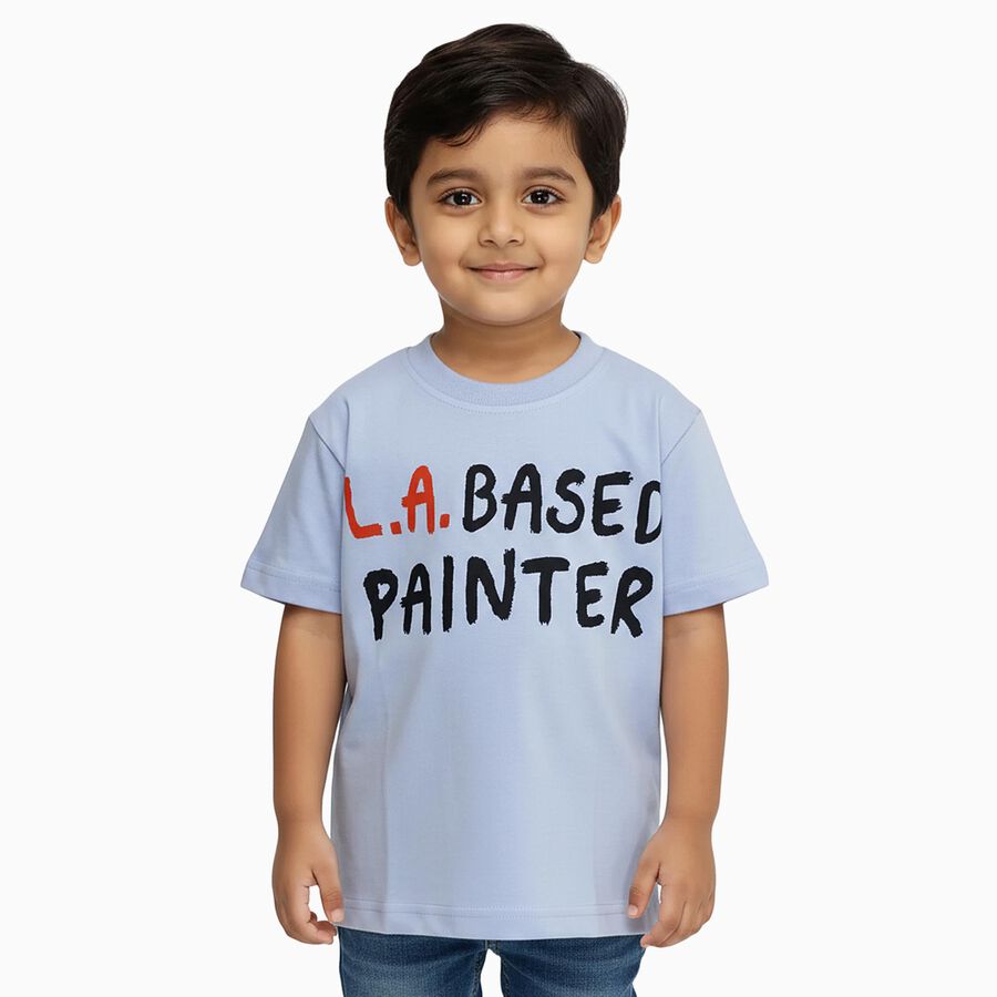 Boys Light Blue Round Neck Casual T-Shirt, हल्का नीला, large image number null