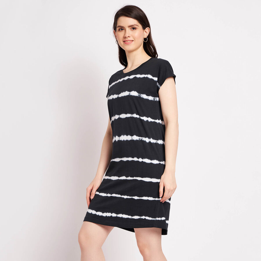 Cotton Stripes Dress, काला, large image number null