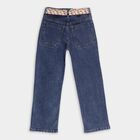 Girls' Deep Indigo Straight Fit Floral Belt Jeans, Mid Blue, small image number null