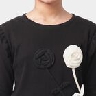 Girls Black Round Neck Regular Top, काला, small