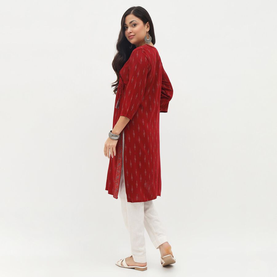 Women's Deep Maroon Wrap Neck Printed Kurta, Maroon, large