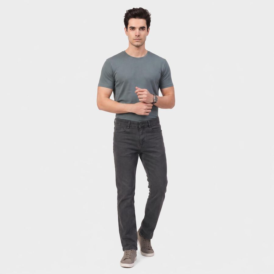 Men's Grey Slim Fit Washed Jeans, हल्का ग्रे, large
