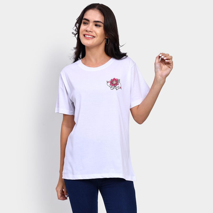 Ladies' 100% Cotton Round Neck T-Shirt , White, large image number null