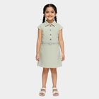 Girls' Light Sage Green Button-Down Collared Frock with Belt, Light Green, small image number null