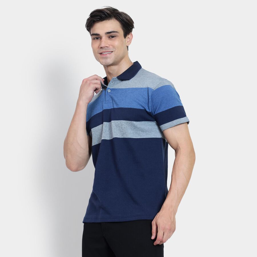 Men's 100% Cotton Collared Half Sleeves T-Shirt , Navy Blue, large image number null