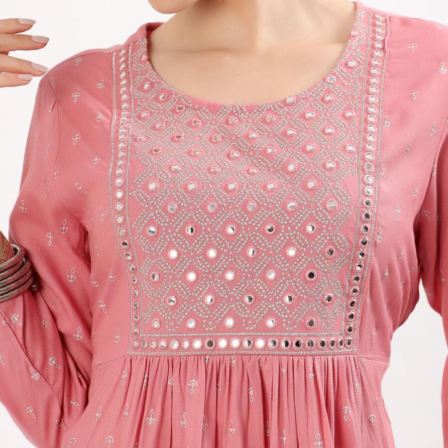 Women's Light Lavender Purple Round Neck Solid Kurti, बैंगनी, large image number null